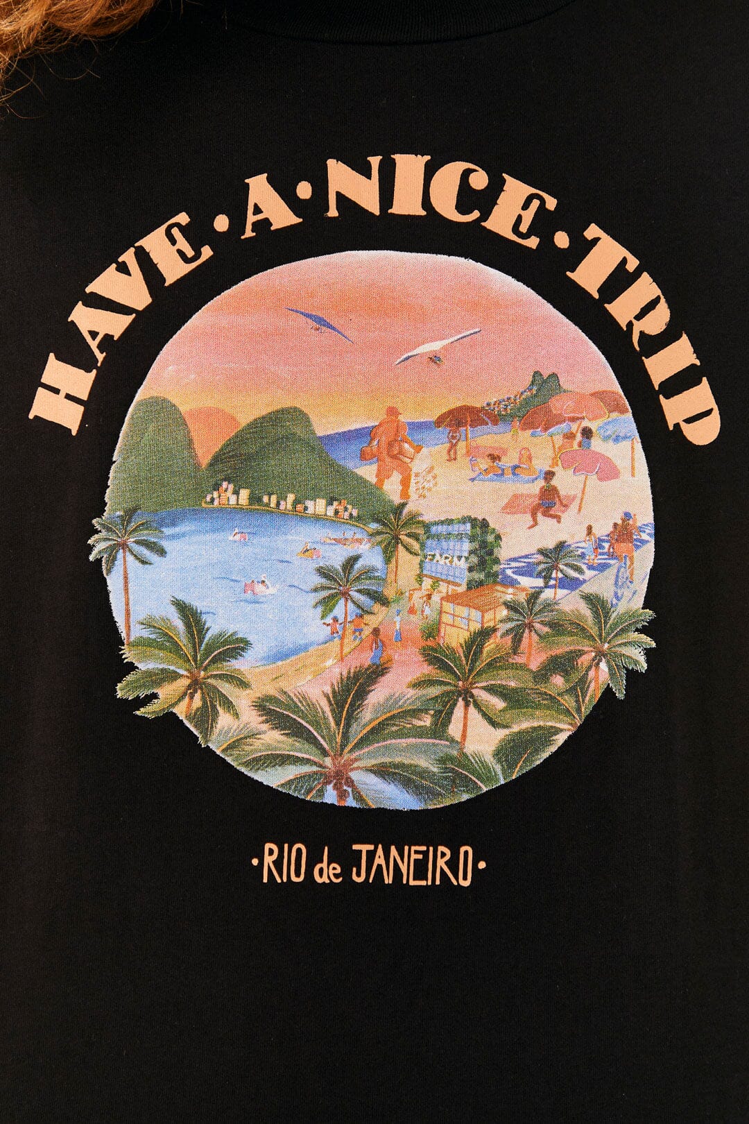 Farm Rio Black Have A Nice Trip Organic Cotton T-Shirt