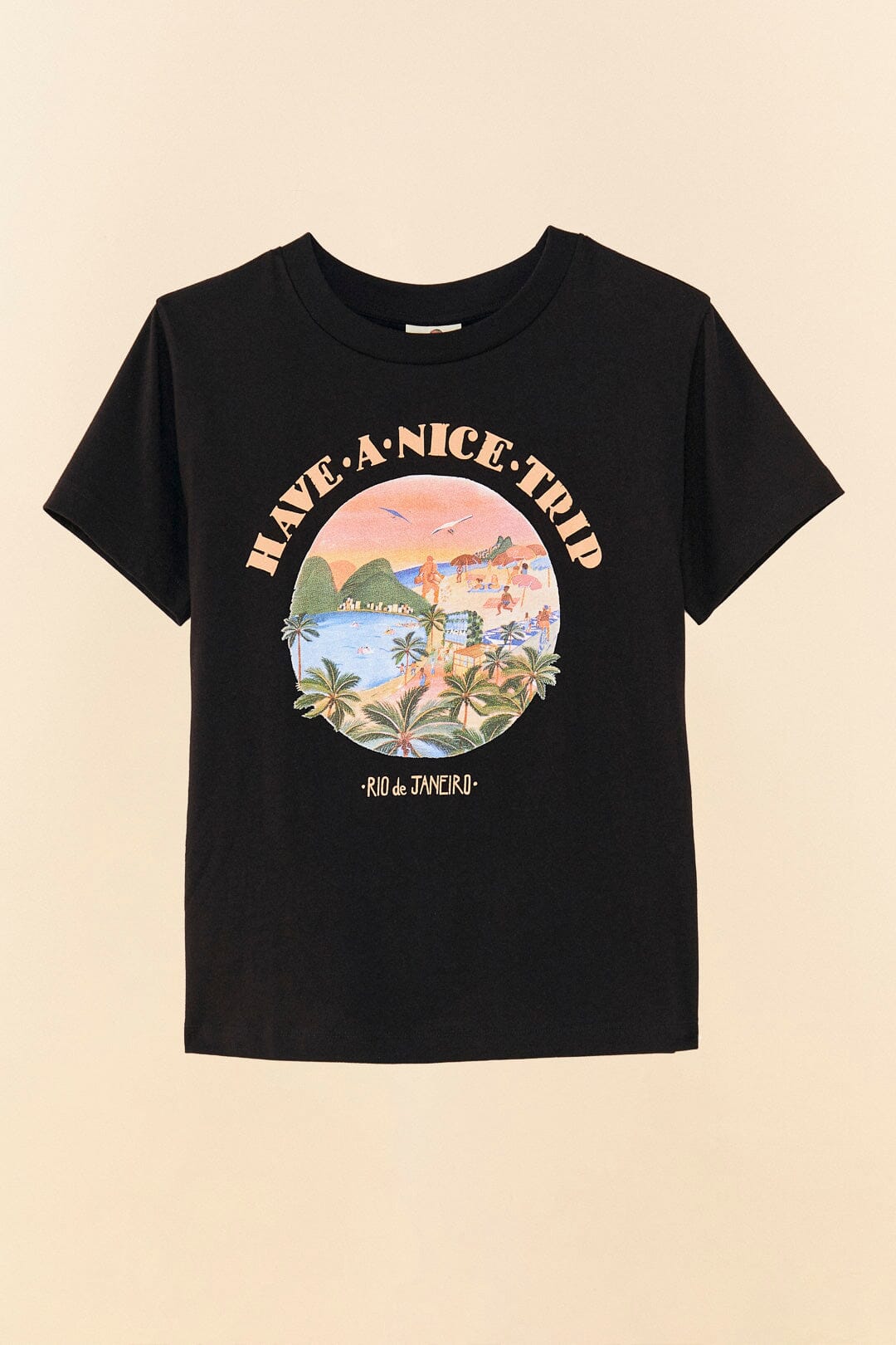 Farm Rio Black Have A Nice Trip Organic Cotton T-Shirt