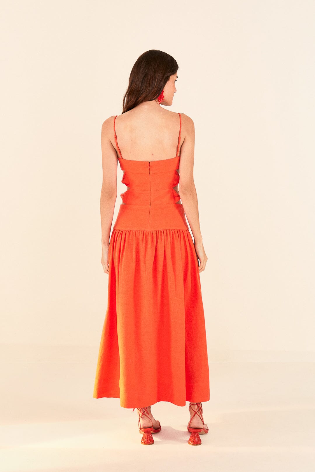 Farm Rio Orange Cut Out Midi Dress