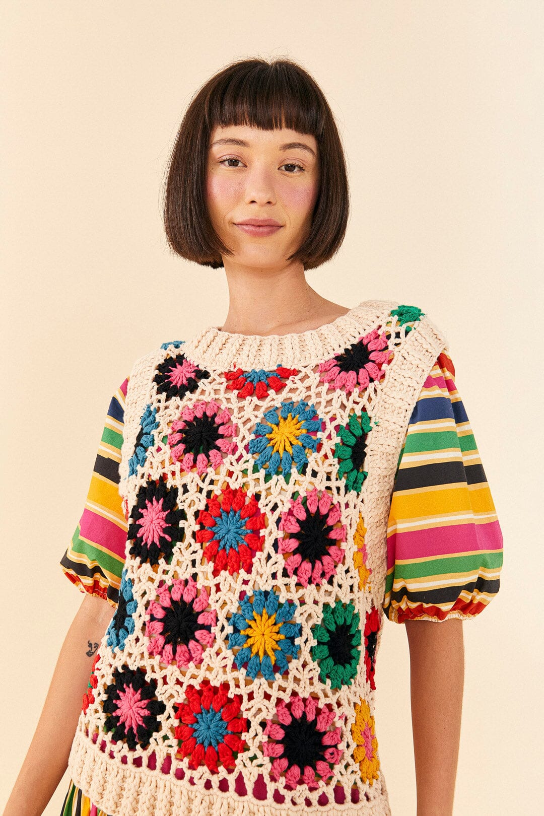 Farm Rio Multi Circles Crochet Vest