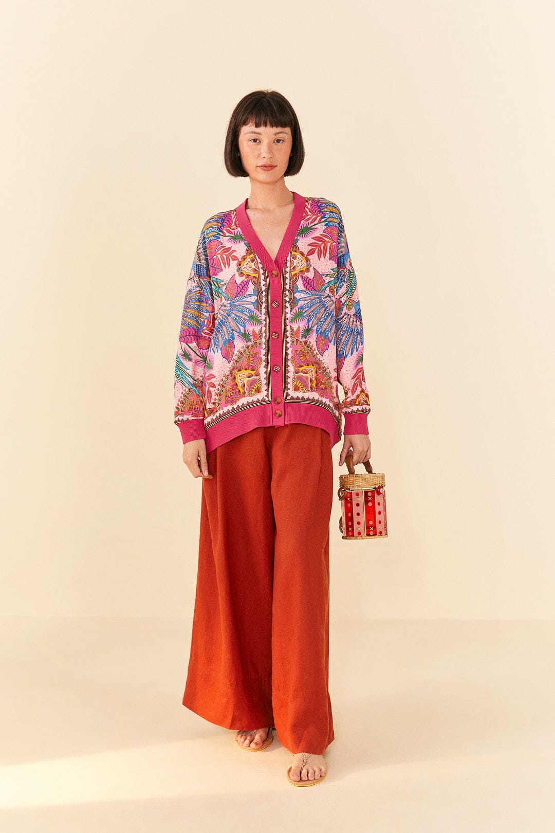 Farm Rio Pink Macaw Scarf Lenzing™ Ecovero™ Viscose Cardigan