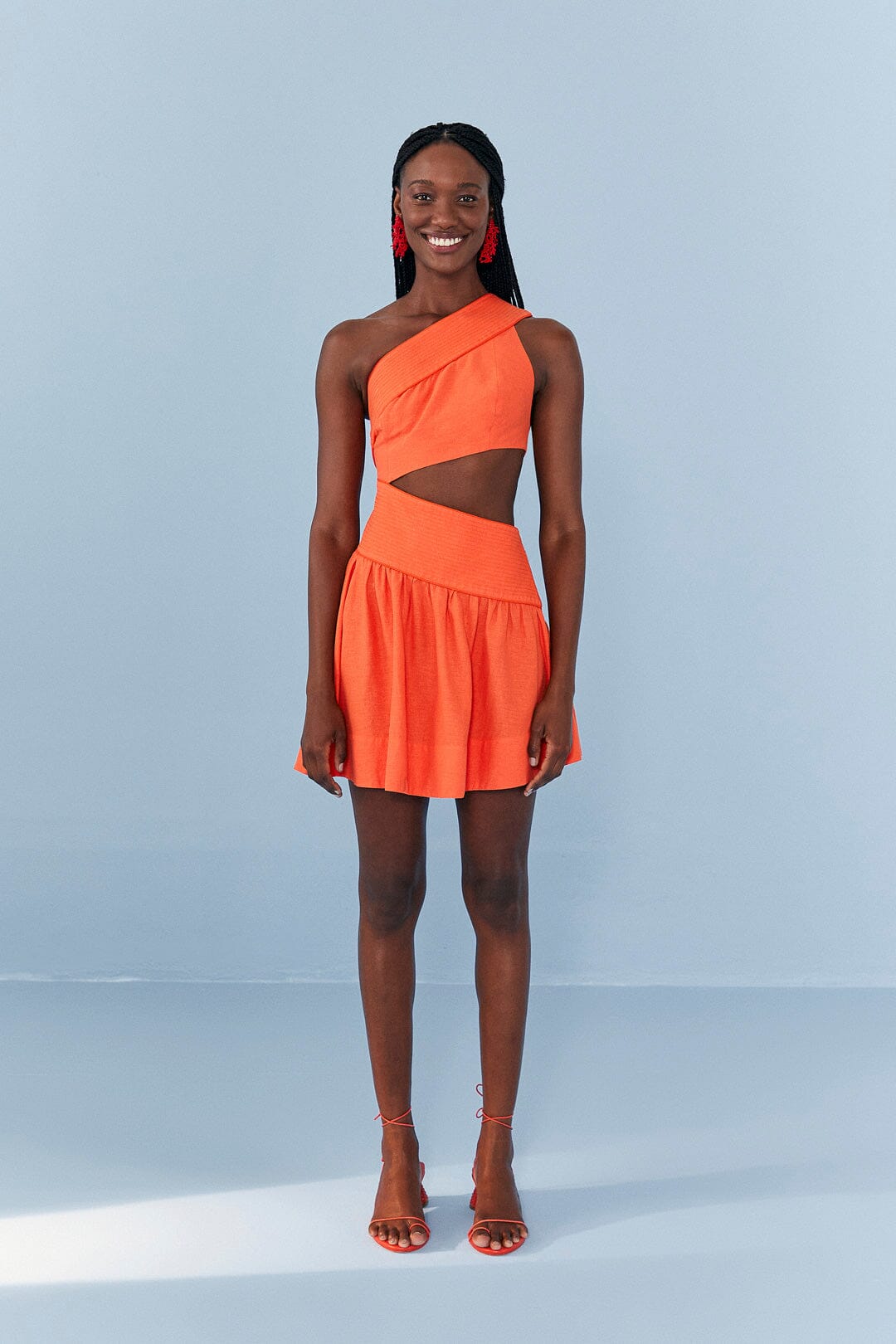 Farm Rio Orange One Shoulder Mini Dress