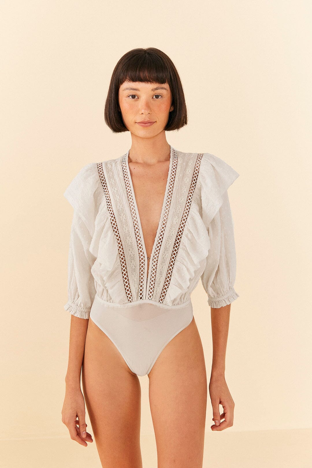 Farm Rio Off-White Lace Bodysuit