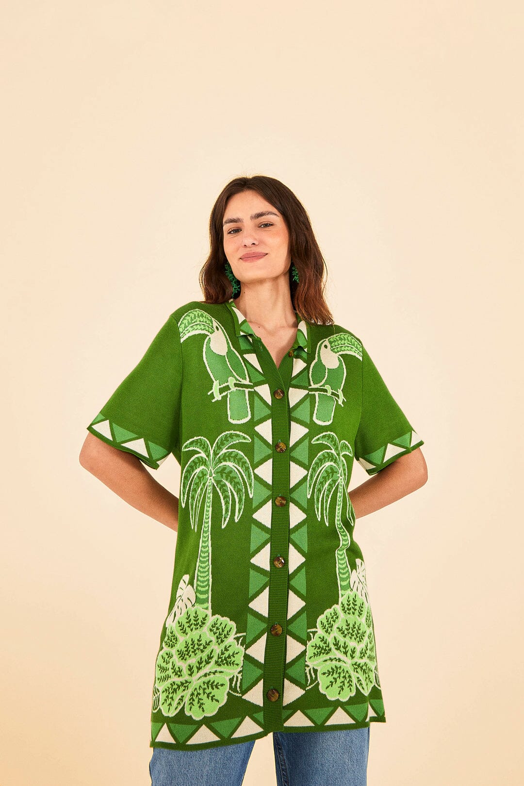 Farm Rio Green Summer Sunrise Lenzing™ Ecovero™ Viscose Knit Shirt