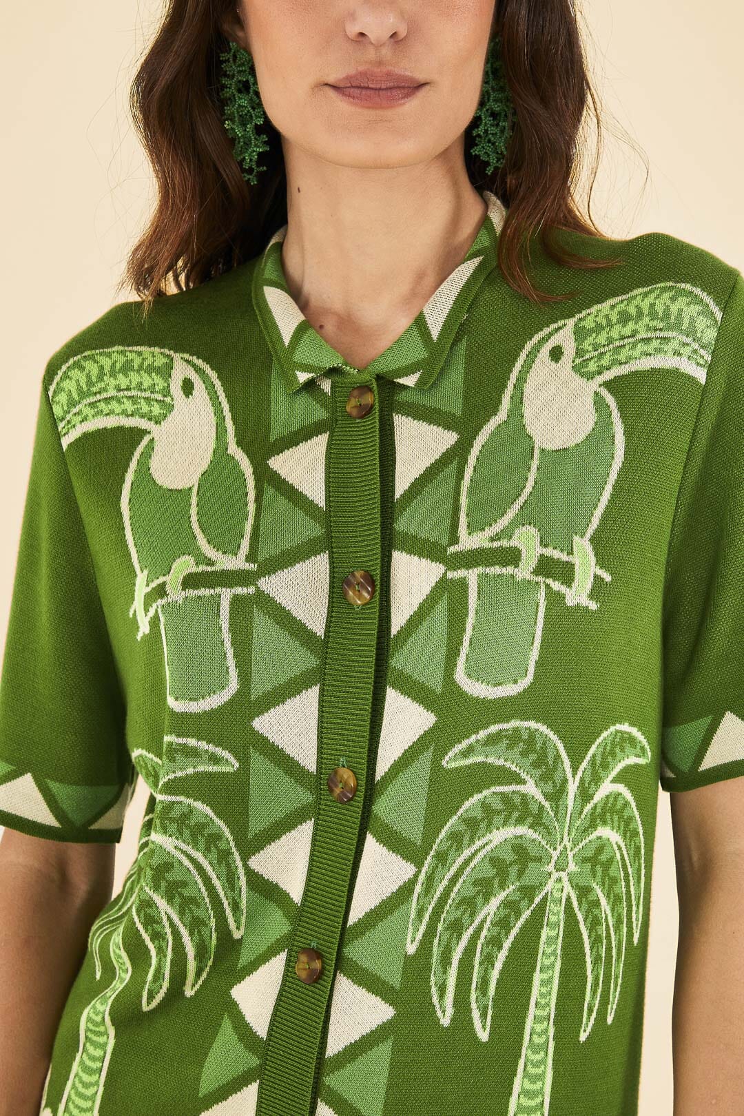 Farm Rio Green Summer Sunrise Lenzing™ Ecovero™ Viscose Knit Shirt