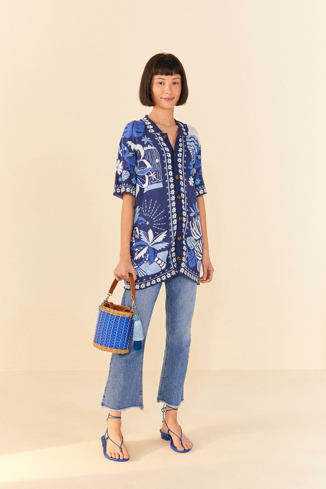 Farm Rio Blue Rio Tiles Lenzing™ Ecovero™ Viscose Knit Shirt