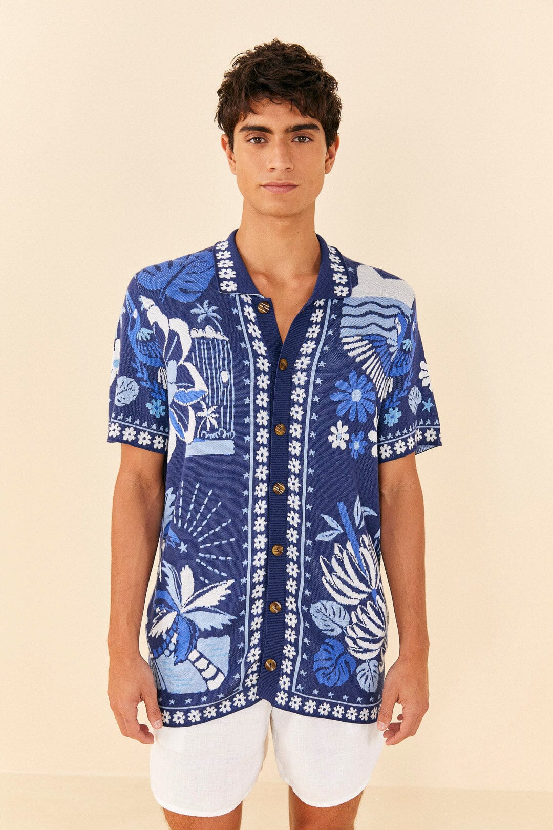 Farm Rio Blue Rio Tiles Lenzing™ Ecovero™ Viscose Knit Shirt