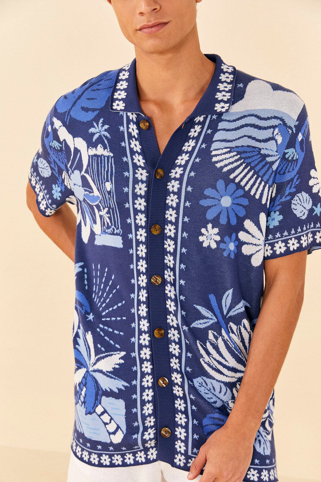 Farm Rio Blue Rio Tiles Lenzing™ Ecovero™ Viscose Knit Shirt