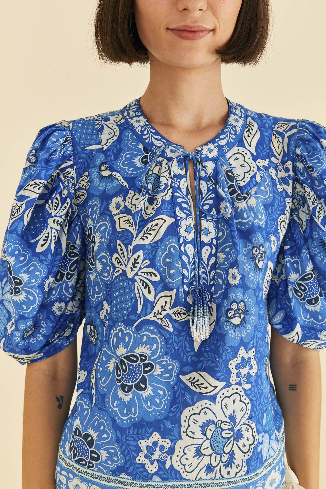 Farm Rio Blue Full Of Flowers Blouse