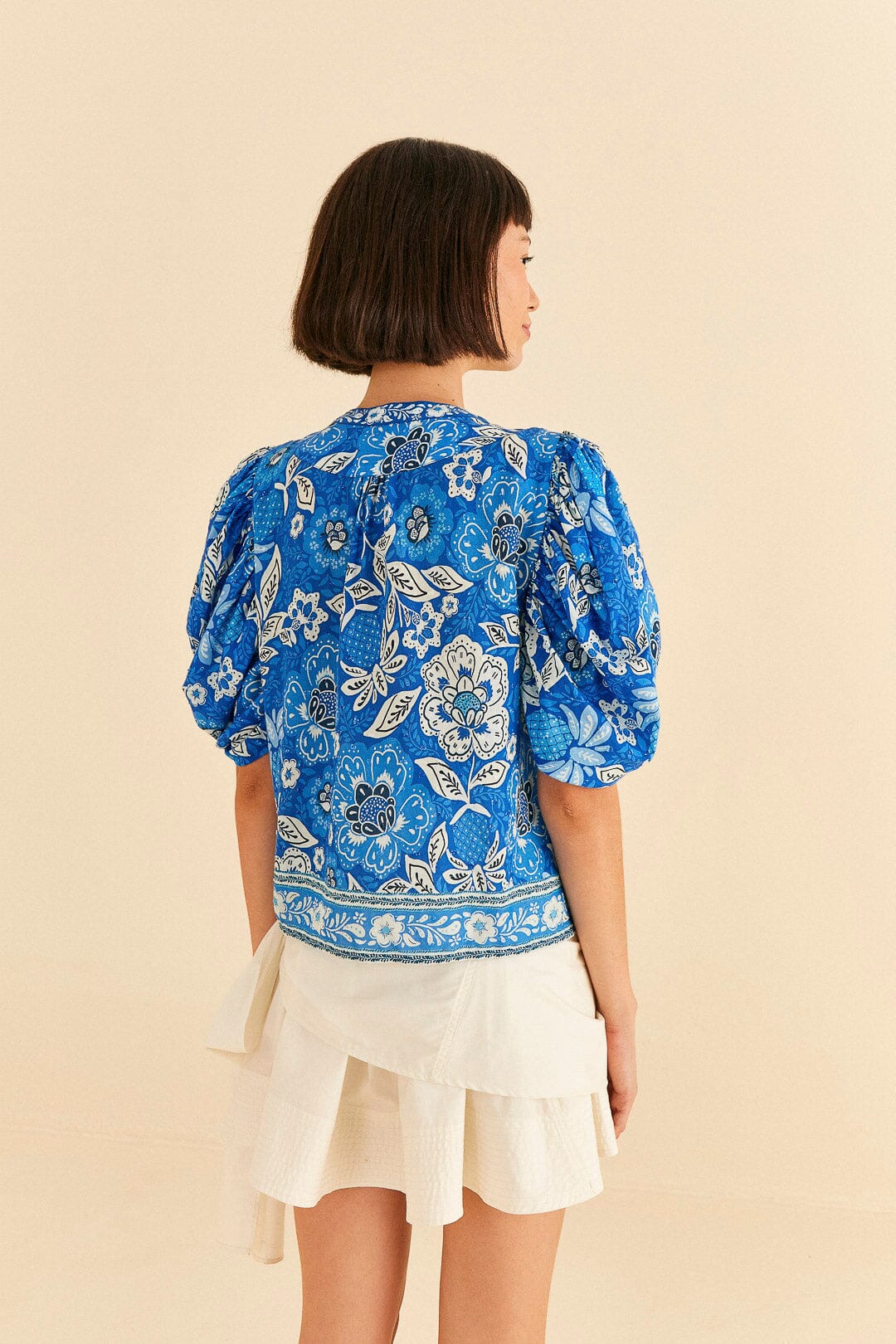 Farm Rio Blue Full Of Flowers Blouse