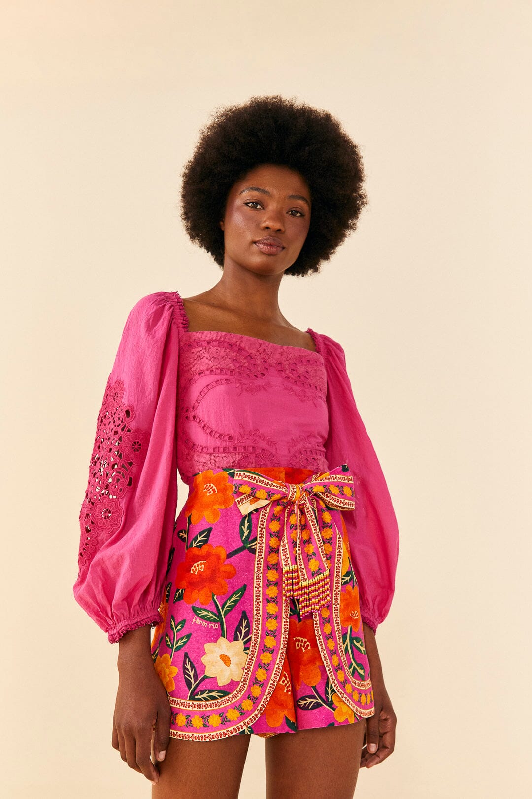Farm Rio Pink Flower Tapestry Shorts