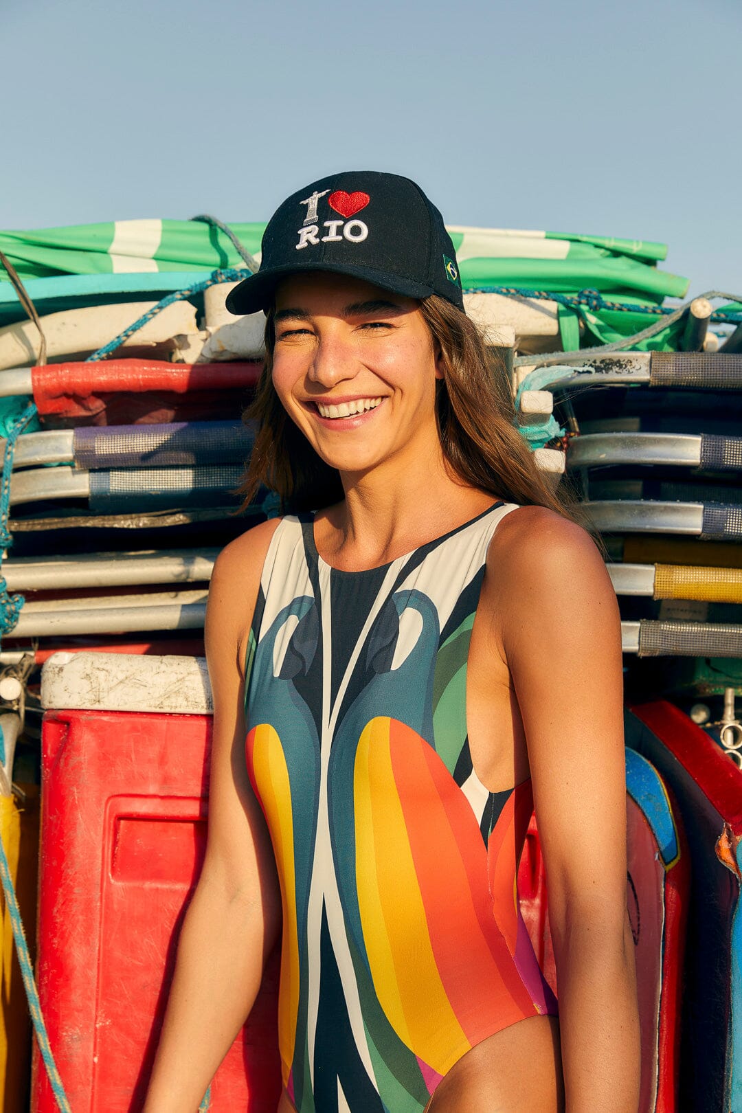 Farm Rio Macaw Stripes One Piece Swimsuit