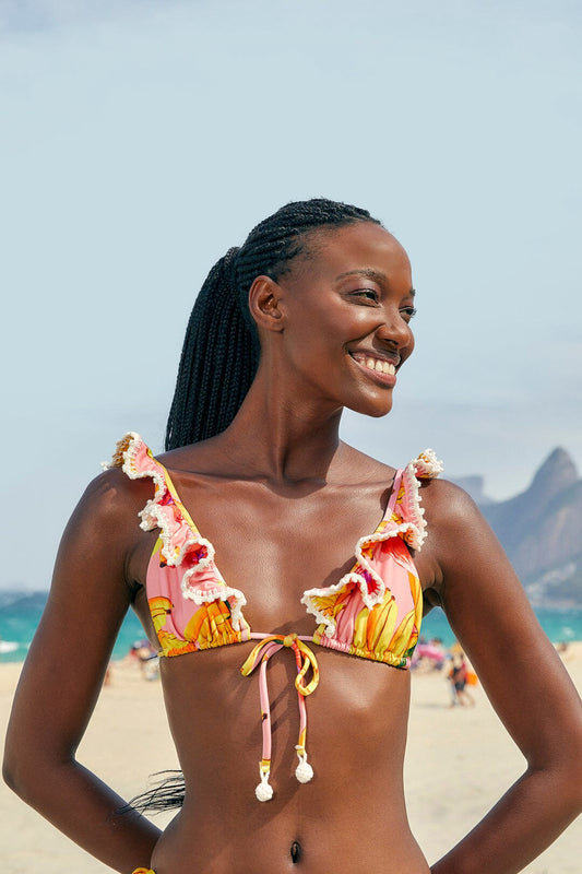 Farm Rio Pink Banana Taste Ruffle Bikini Top