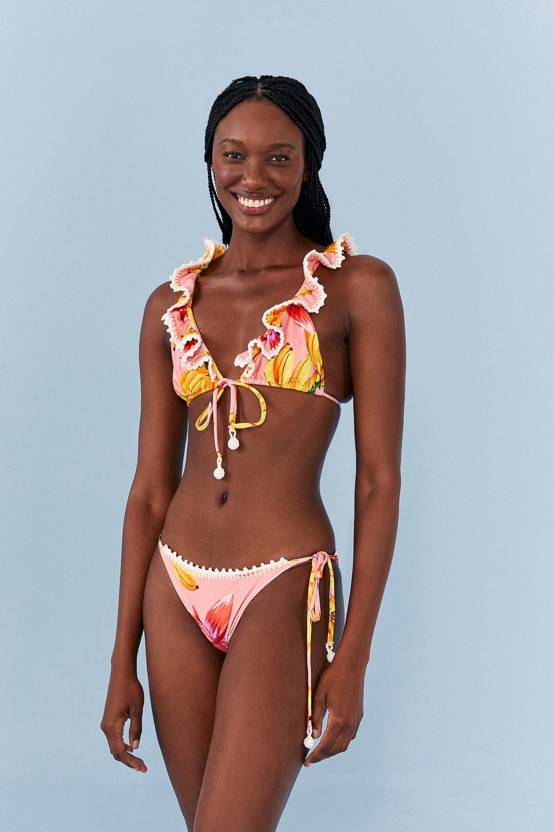 Farm Rio Pink Banana Taste Ruffle Bikini Top