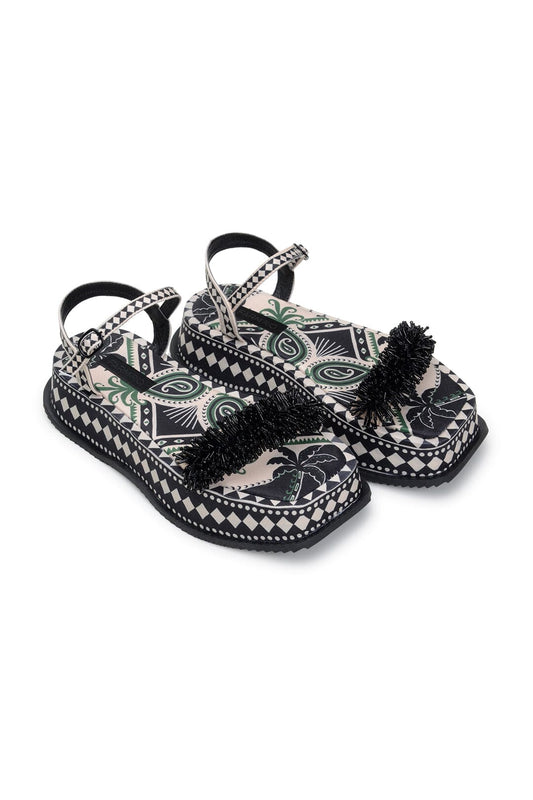 Farm Rio Black Shiny Platform Sandal