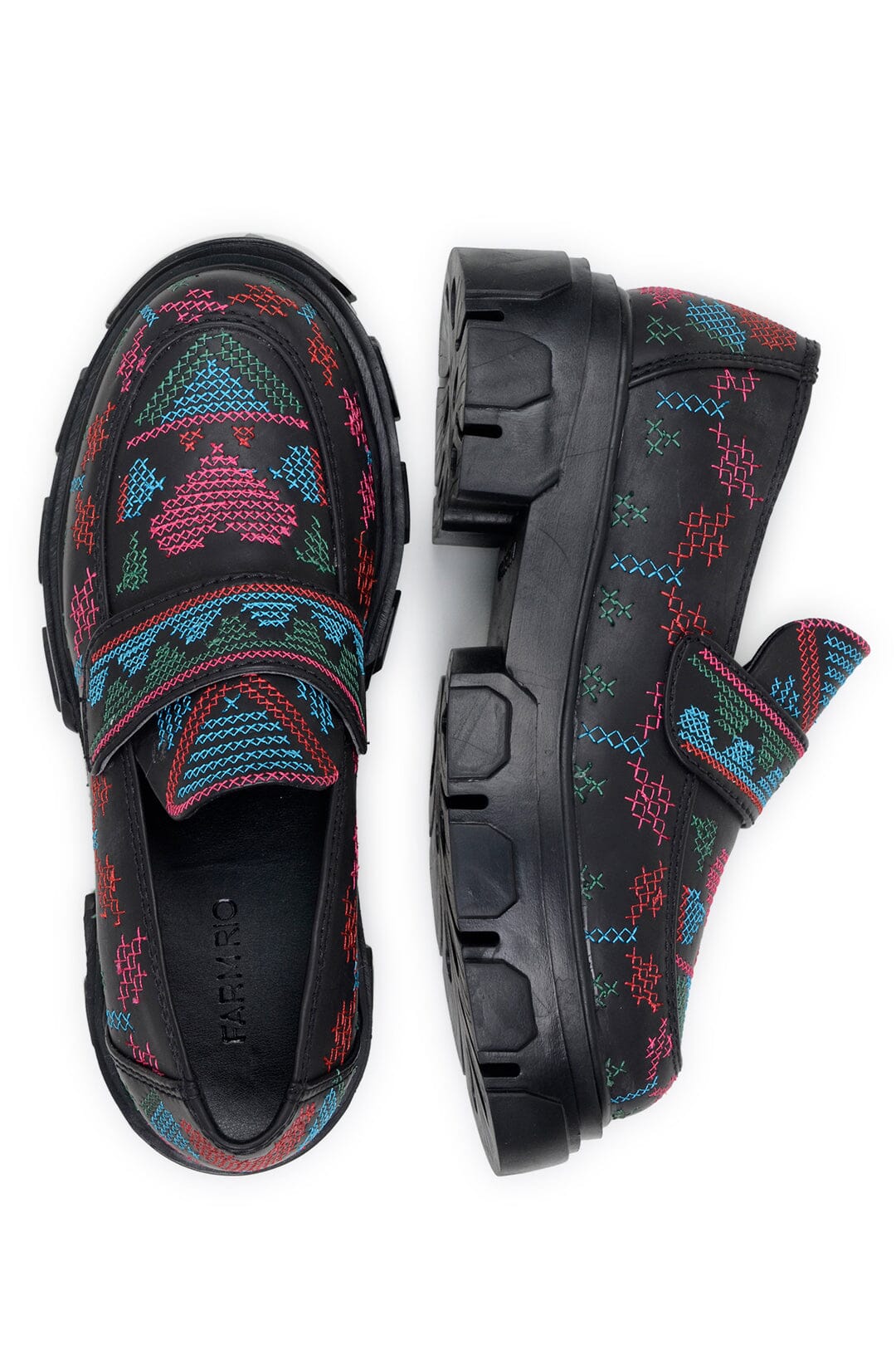 Farm Rio Black Artisanal Hearts Loafer