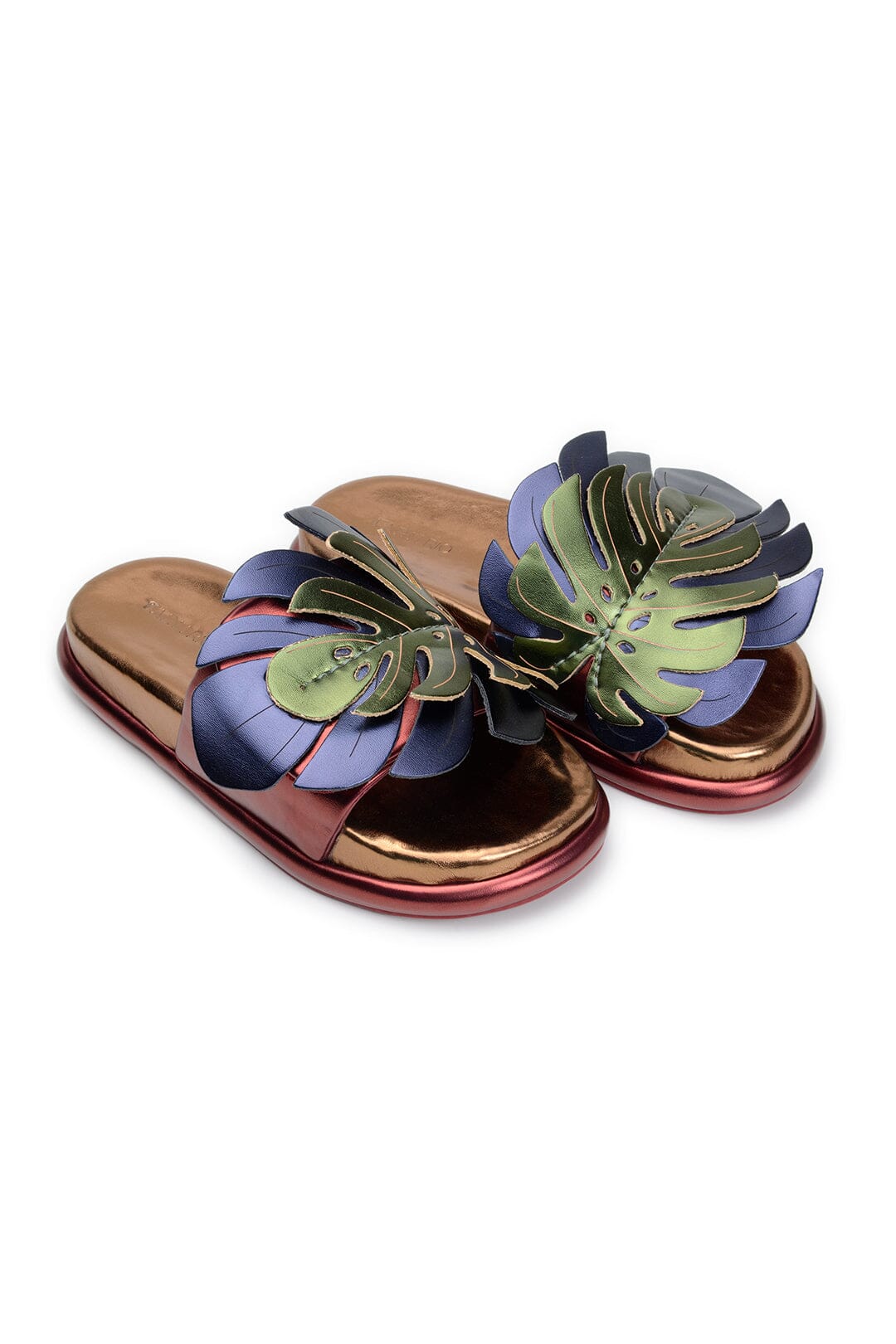 Farm Rio Bronze And Blue Monstera Anatomic Slide Sandal