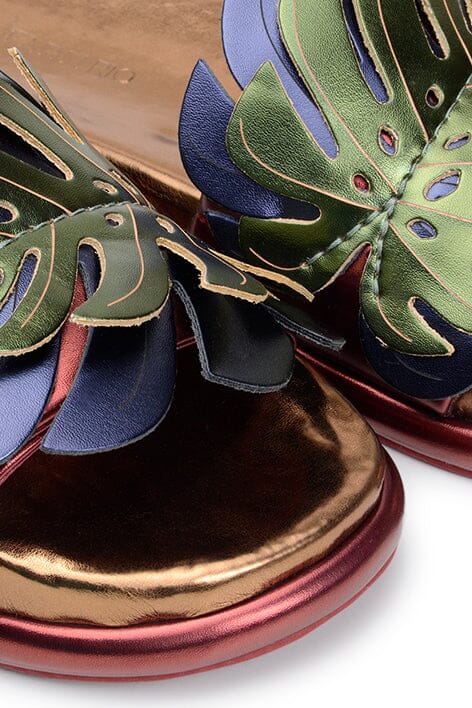 Farm Rio Bronze And Blue Monstera Anatomic Slide Sandal
