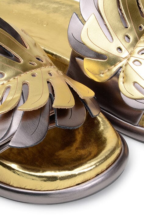Farm Rio Golden Monstera Anatomic Slide Sandal