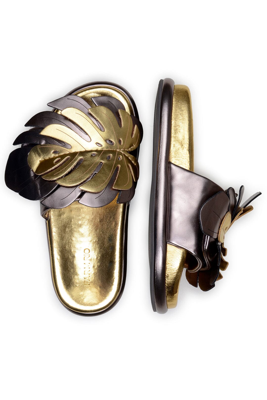Farm Rio Golden Monstera Anatomic Slide Sandal