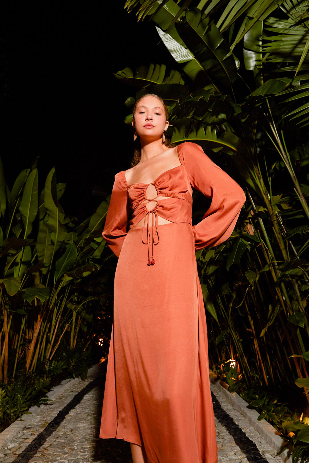Farm Rio Caramel Cut Out Maxi Dress