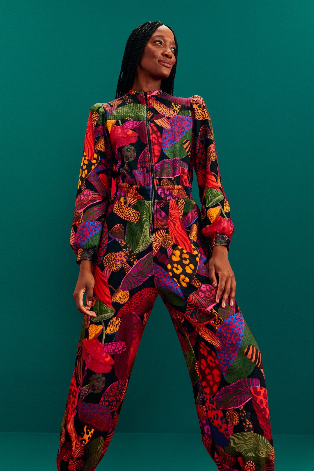 Farm Rio Leopard Mushroom French Terry Jumpsuit