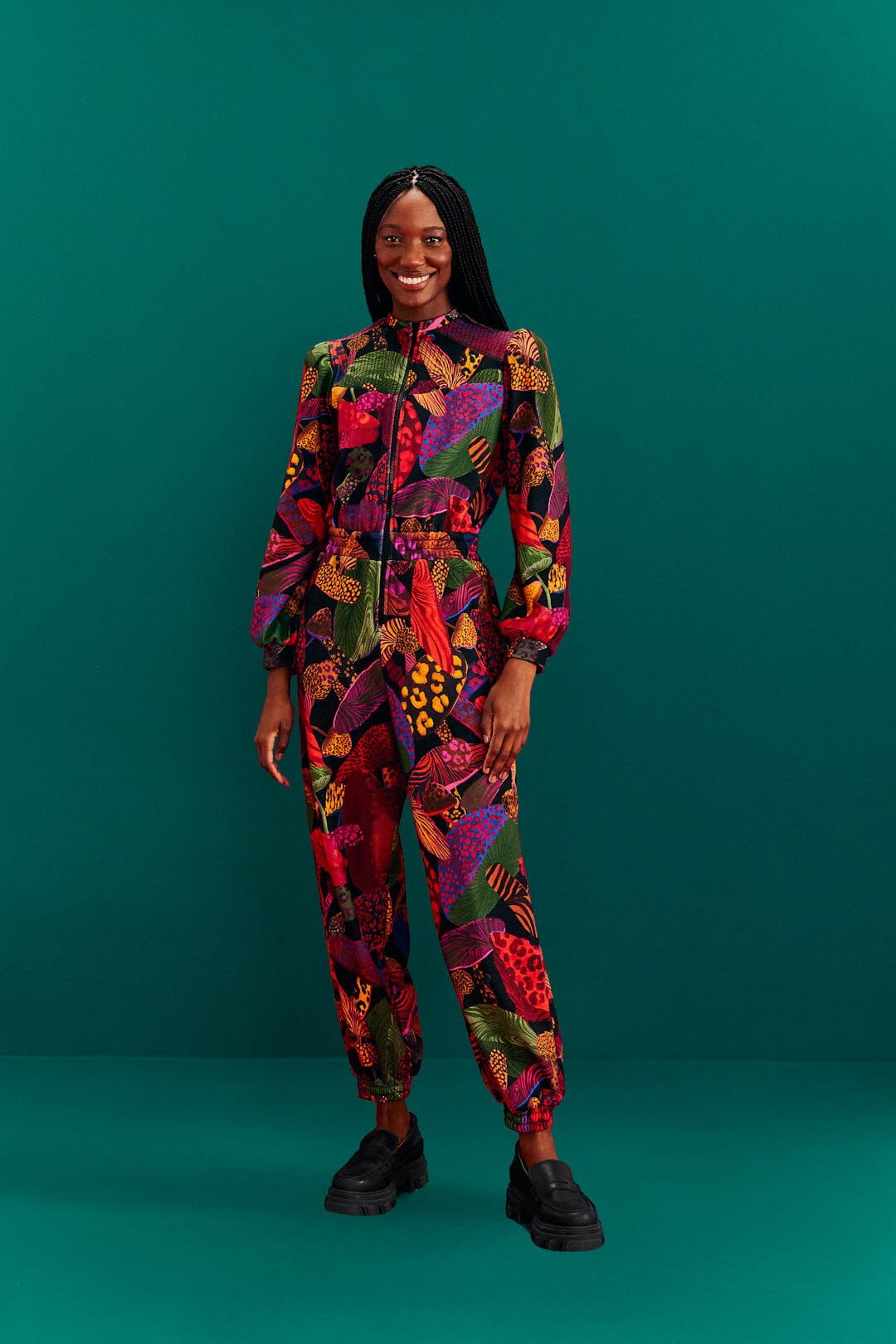 Farm Rio Leopard Mushroom French Terry Jumpsuit