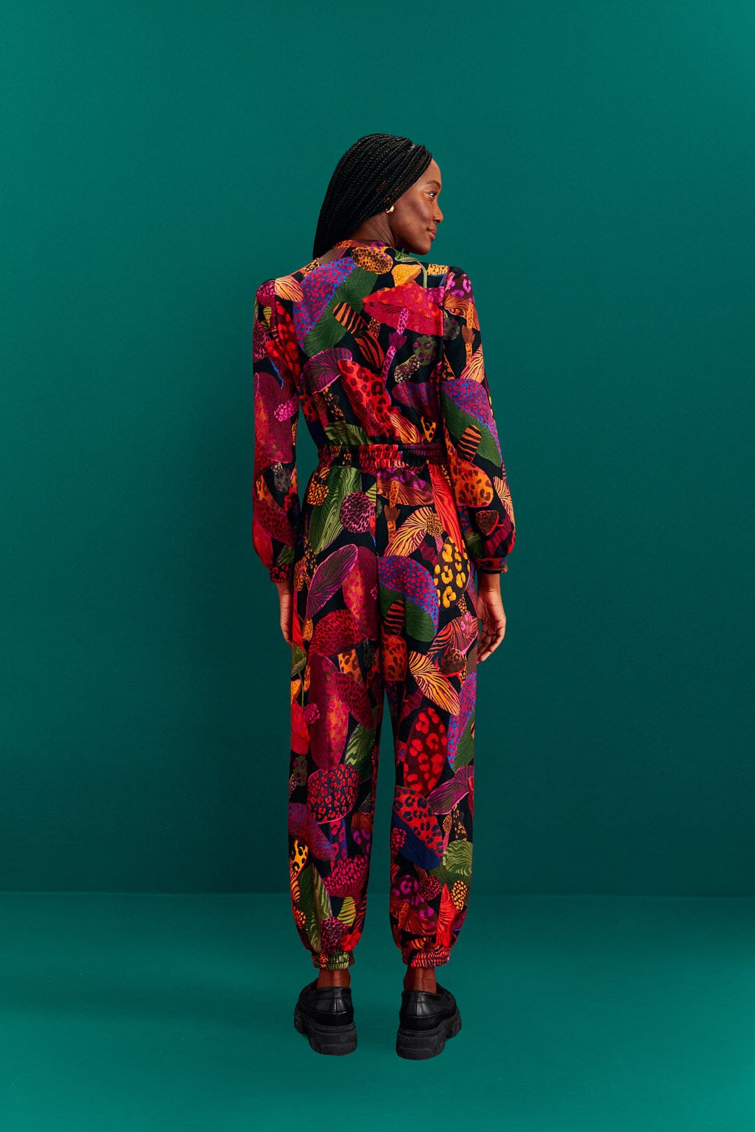 Farm Rio Leopard Mushroom French Terry Jumpsuit