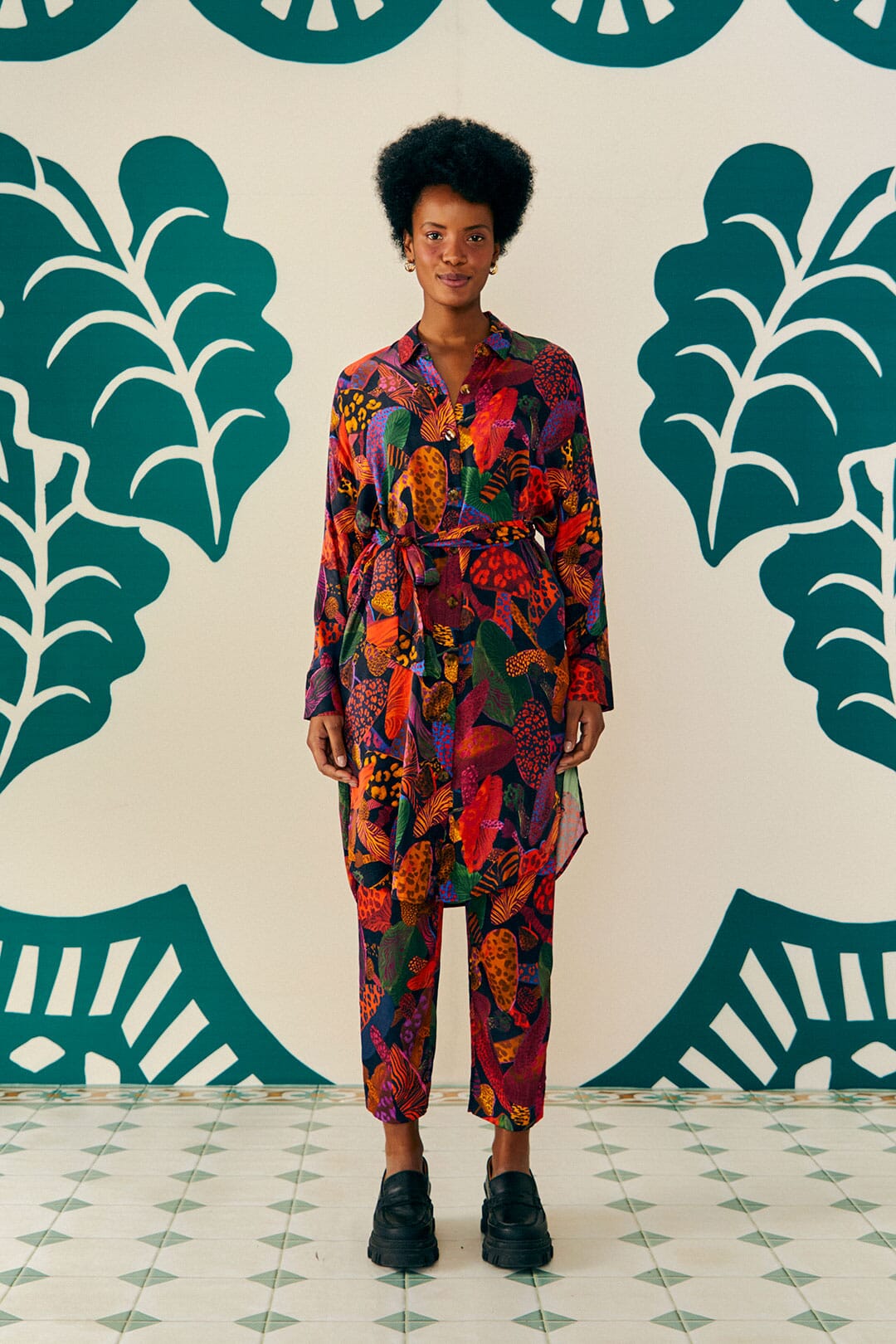 Farm Rio Leopard Mushroom Lenzing™ Ecovero™ Viscose Shirtdress
