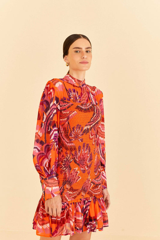 Farm Rio Orange Chevron Forest Mini Dress