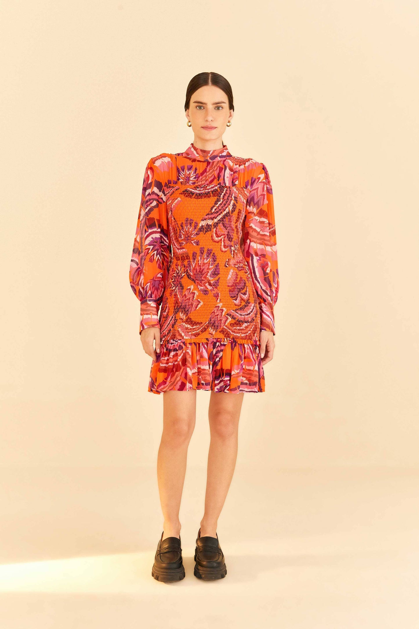 Farm Rio Orange Chevron Forest Mini Dress