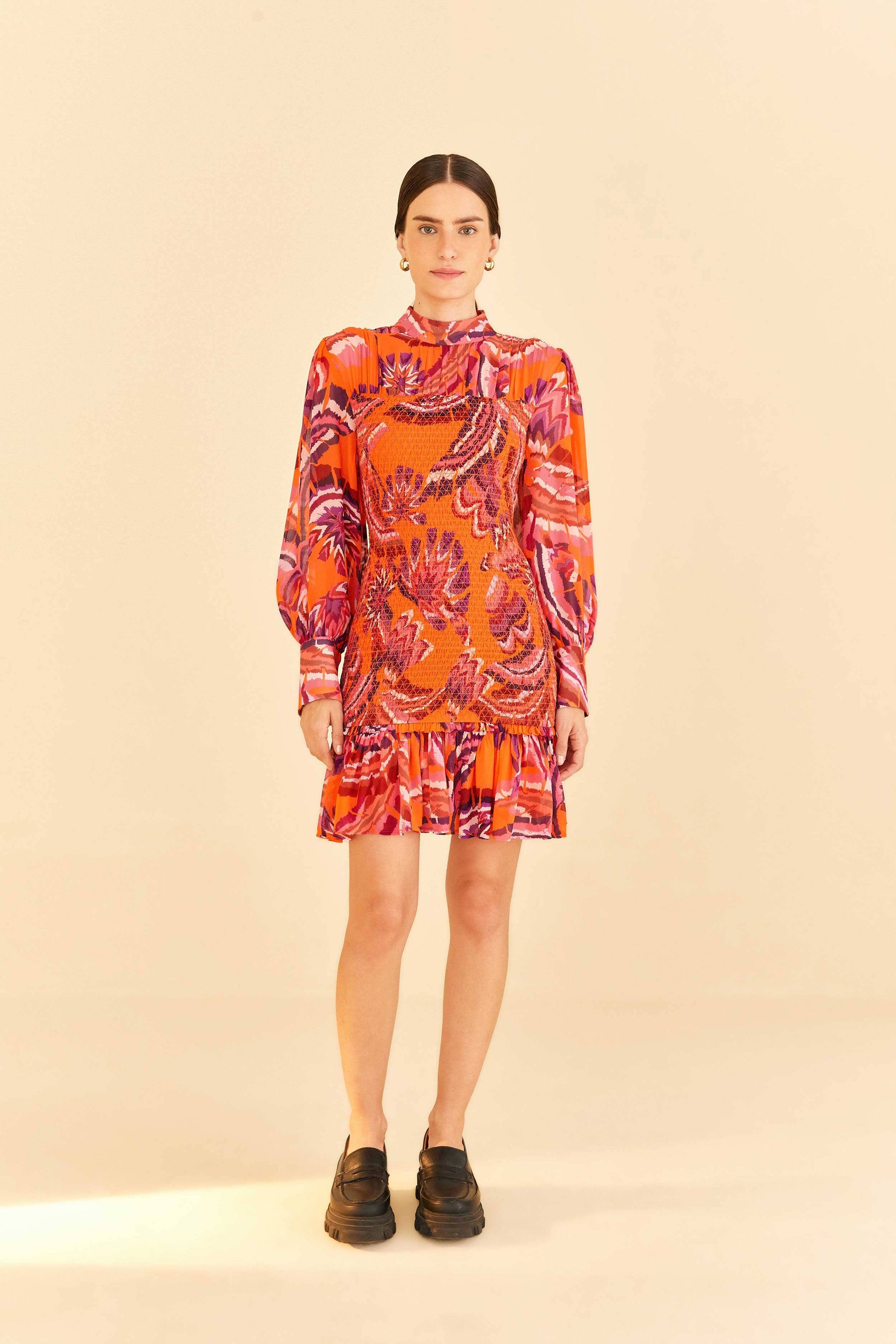 Farm Rio Orange Chevron Forest Mini Dress