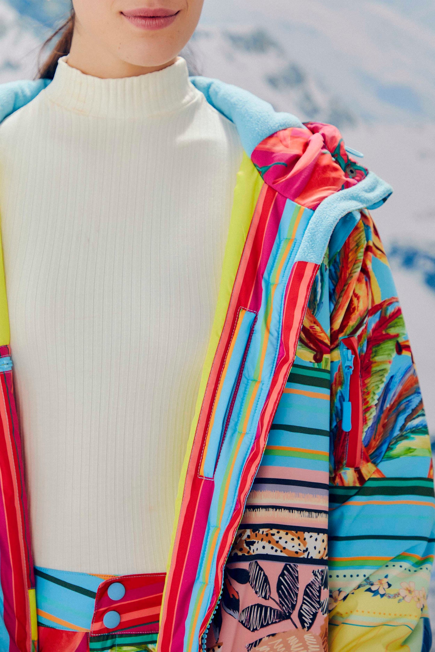 Farm Rio Mixed Scarves Ski Puffer Jacket