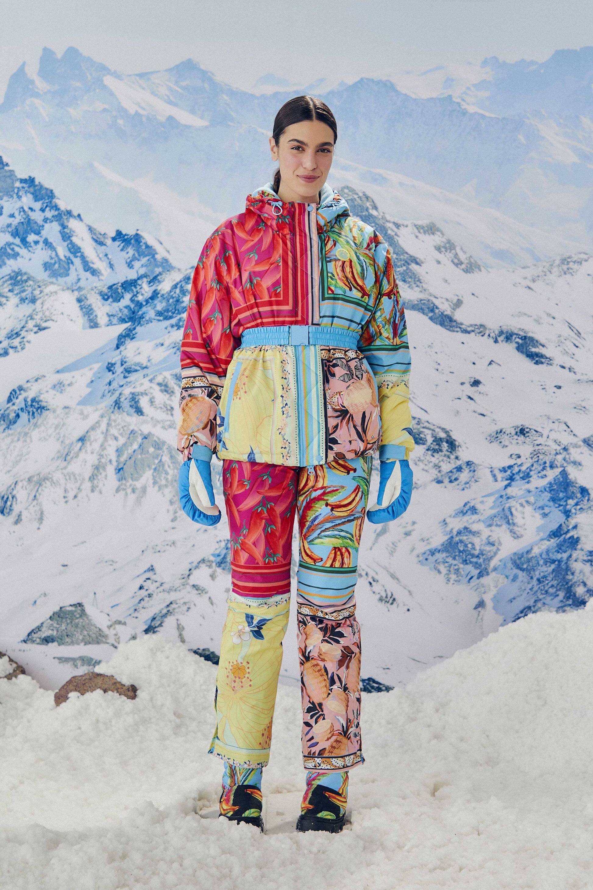 Farm Rio Mixed Scarves Ski Puffer Jacket