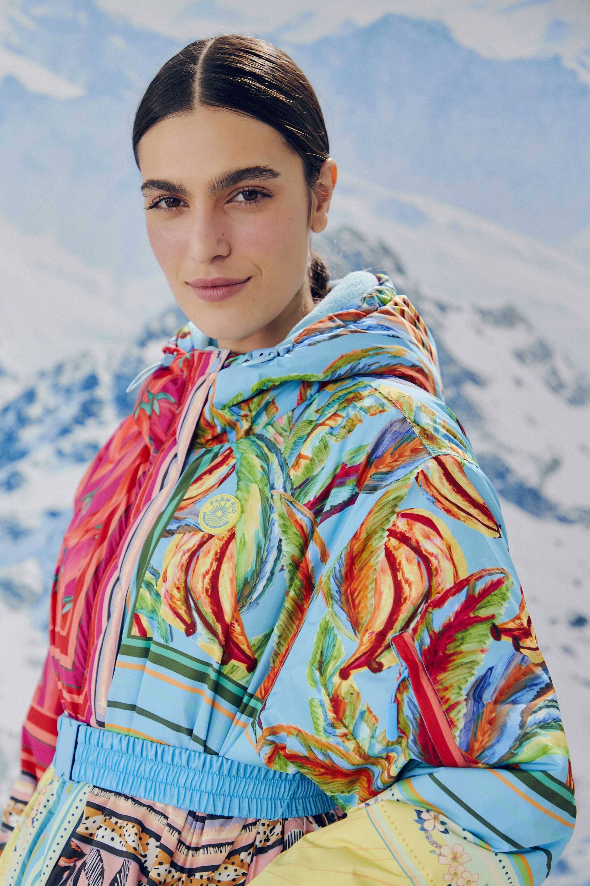 Farm Rio Mixed Scarves Ski Puffer Jacket