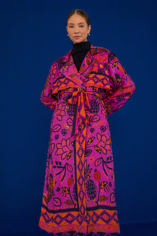 Farm Rio Pink Macaw ForestLenzing™ Ecovero™ Viscose Trench Coat
