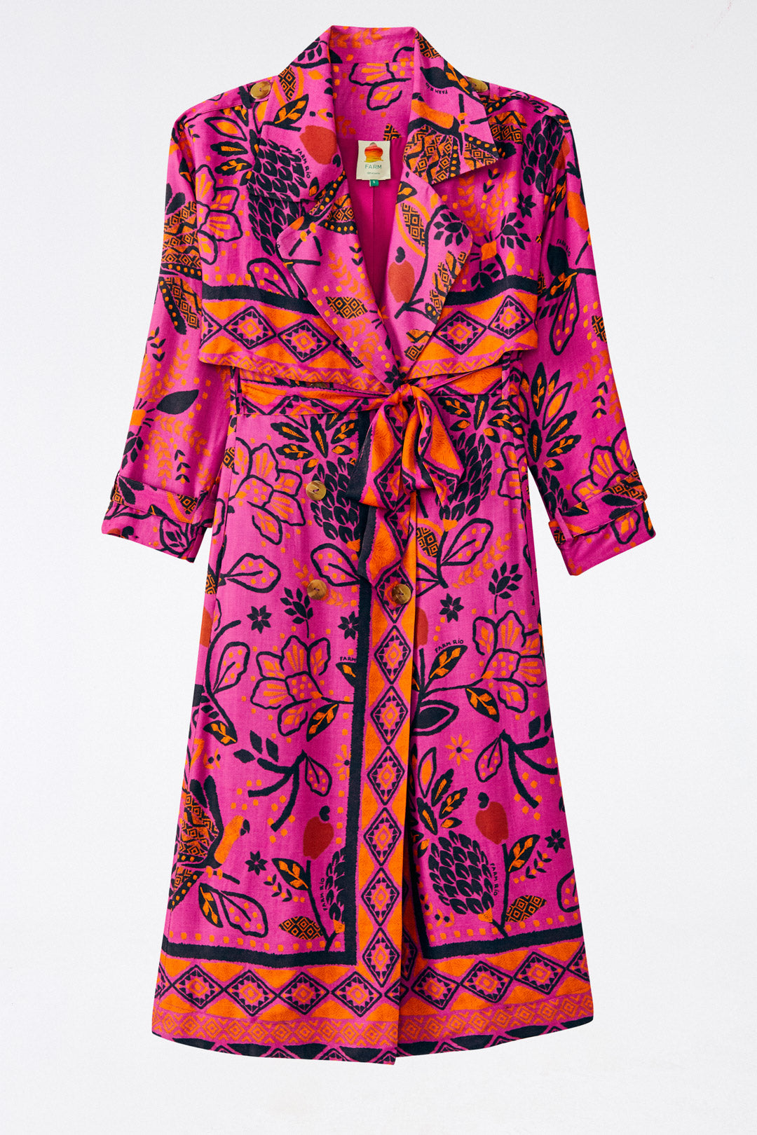 Farm Rio Pink Macaw ForestLenzing™ Ecovero™ Viscose Trench Coat