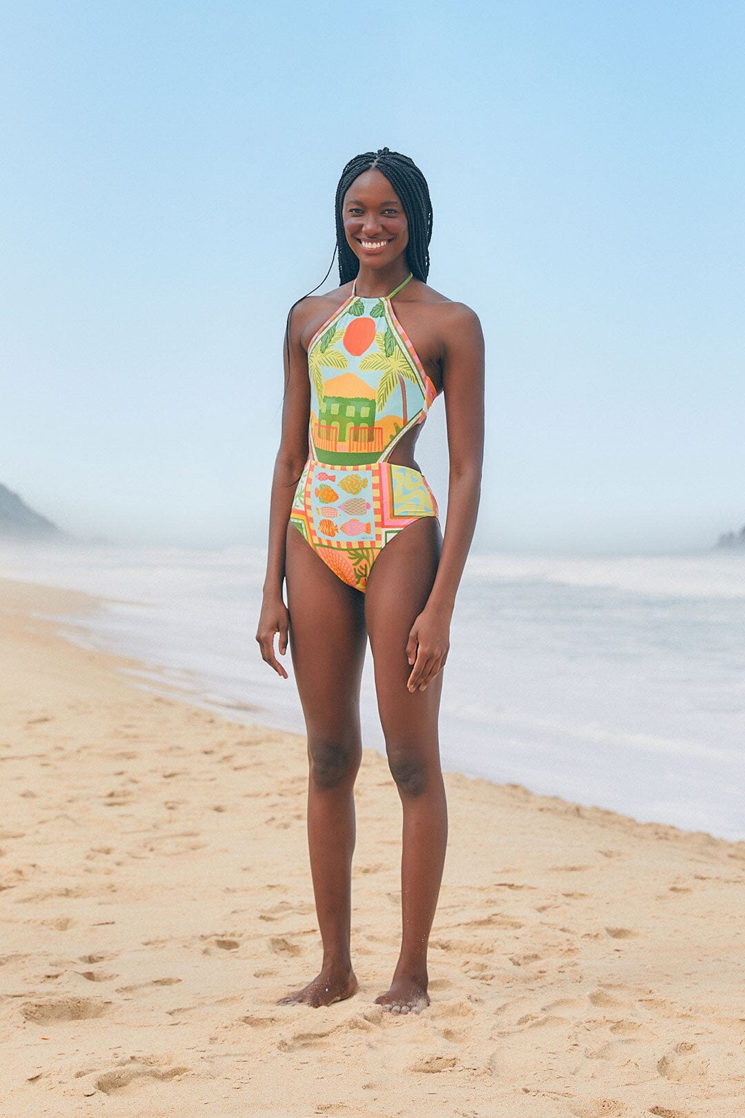Farm Rio Beach Mixed Scarves One Piece Swimsuit