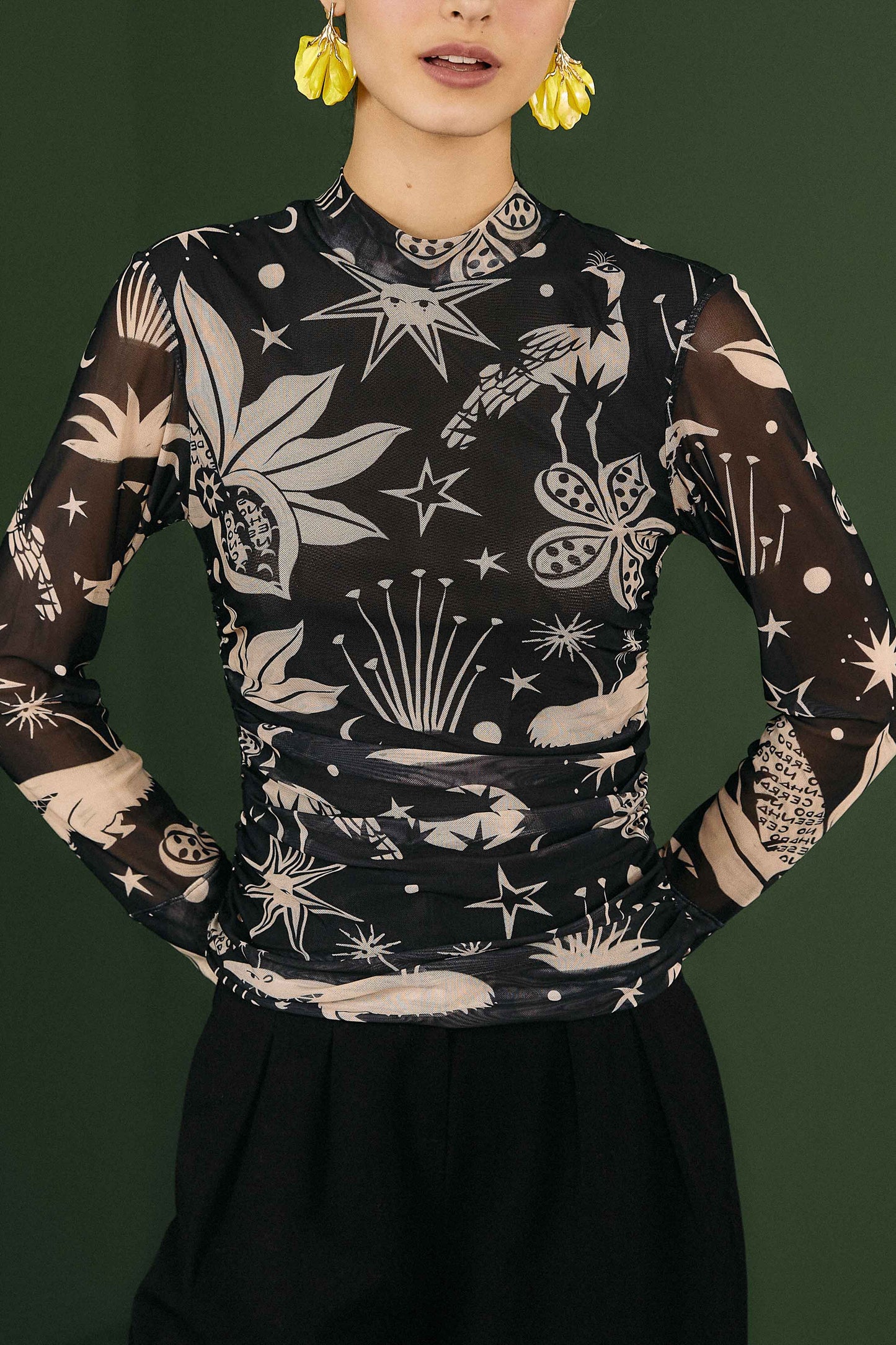  Black & White Cerrado Sky Tulle Blouse