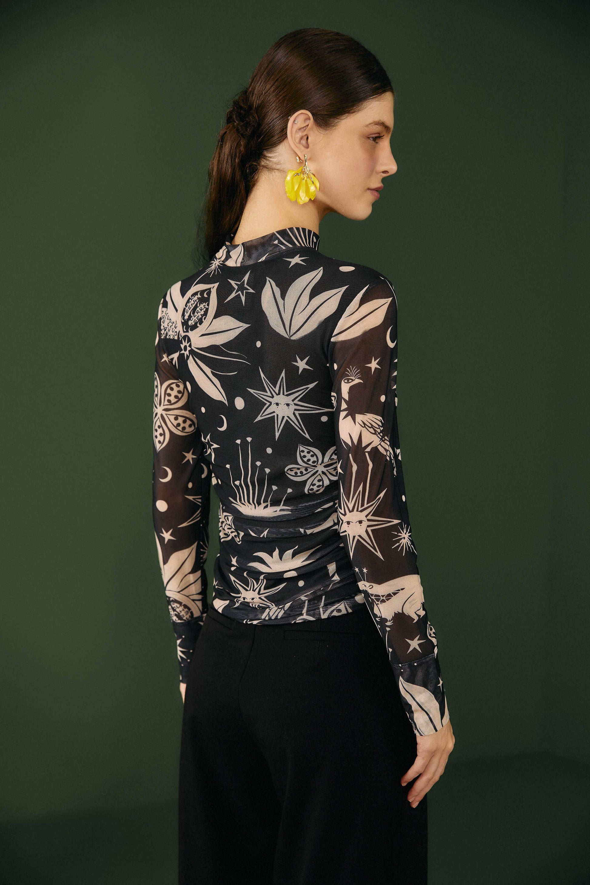  Black & White Cerrado Sky Tulle Blouse