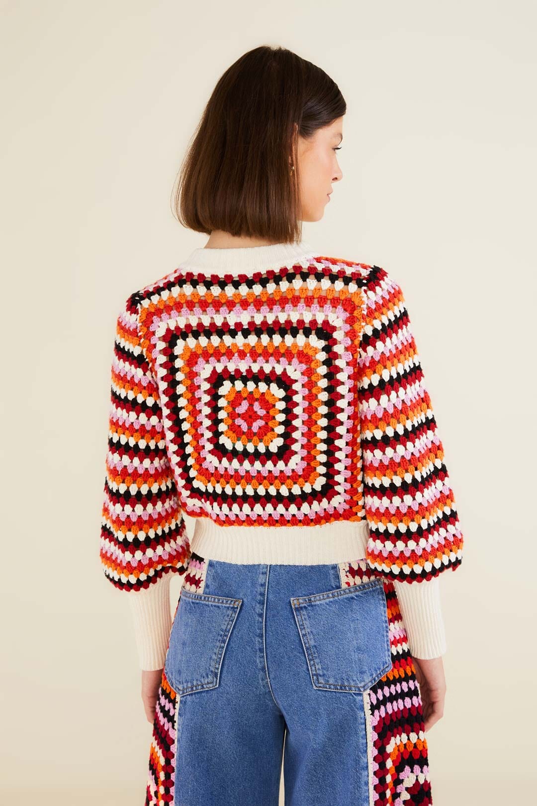Farm Rio Multicolor Crochet Sweater