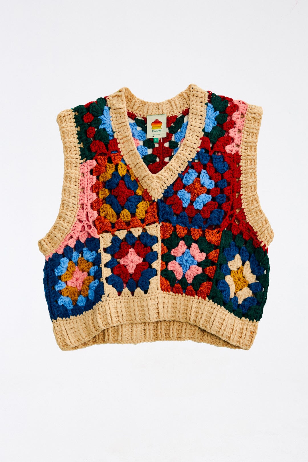 Farm Rio Multicolor Patchwork Crochet Vest