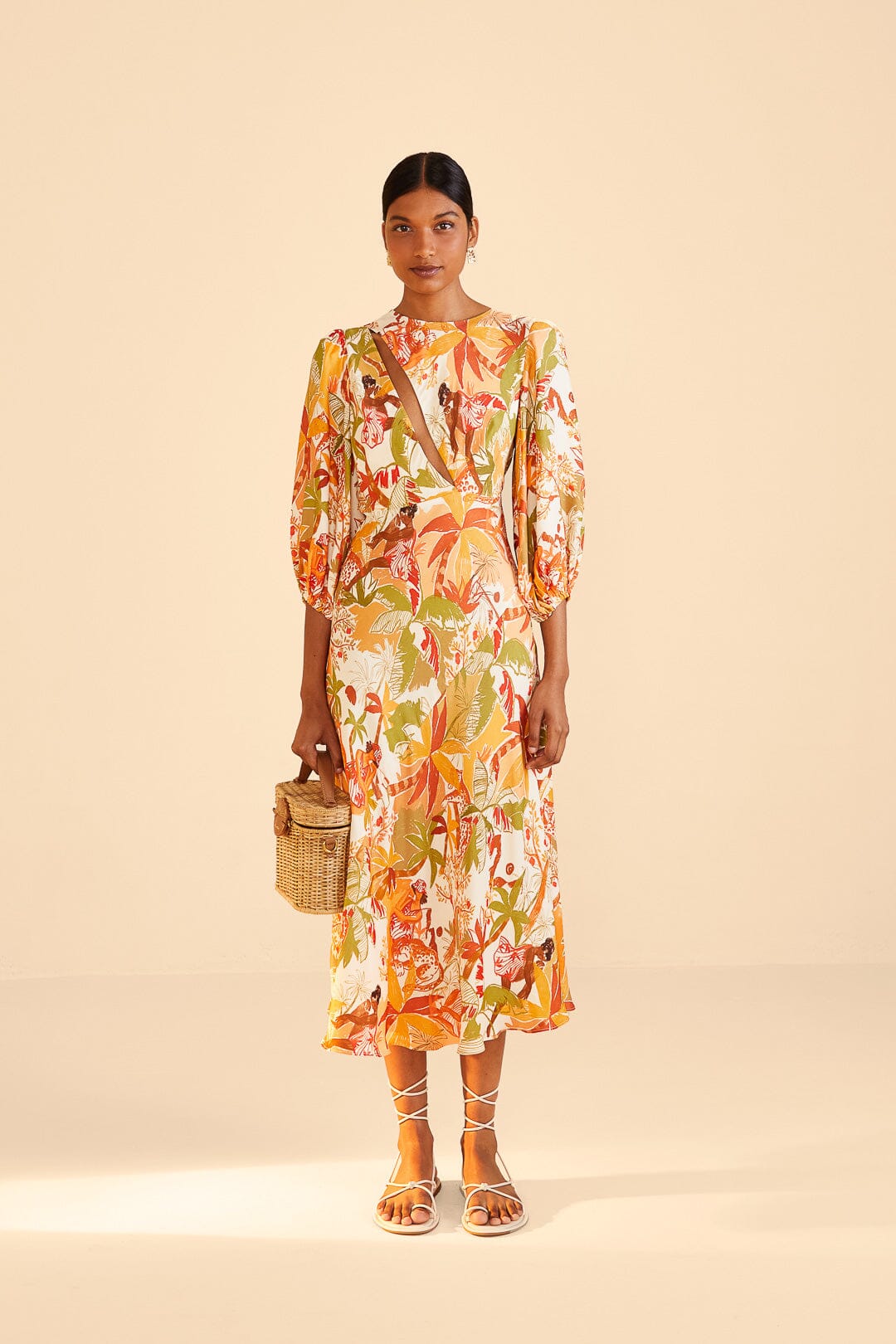 Farm Rio Sand Leopard Forest Midi Dress