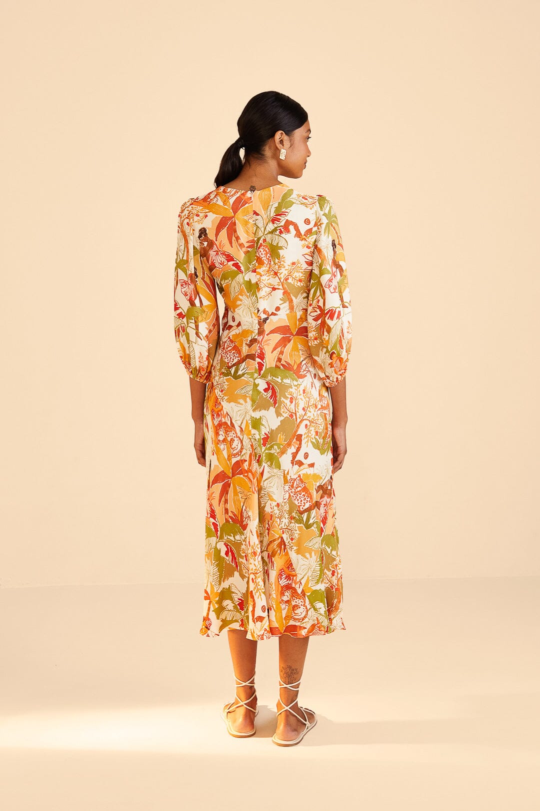 Farm Rio Sand Leopard Forest Midi Dress