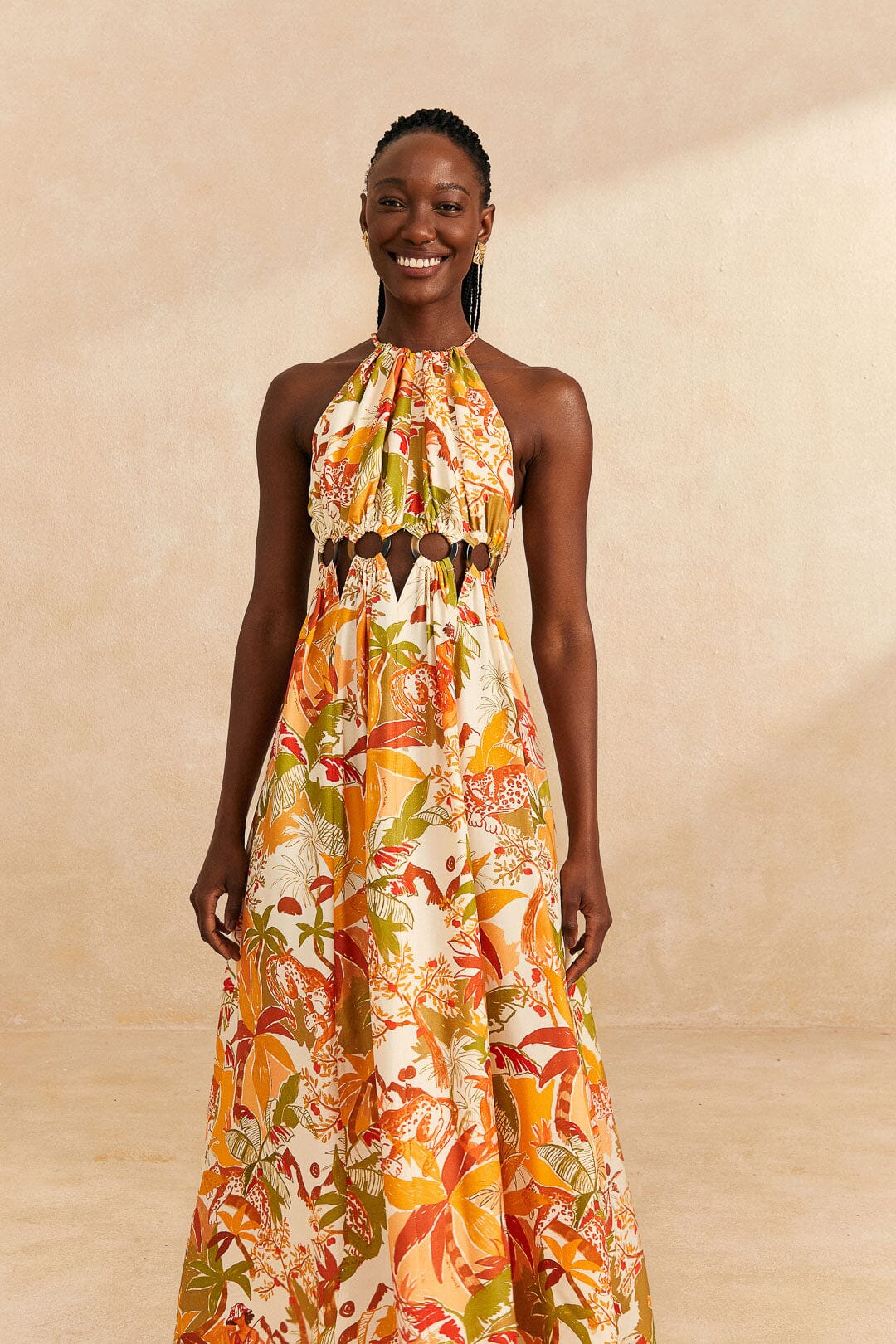 Farm Rio Sand Leopard Forest Maxi Dress
