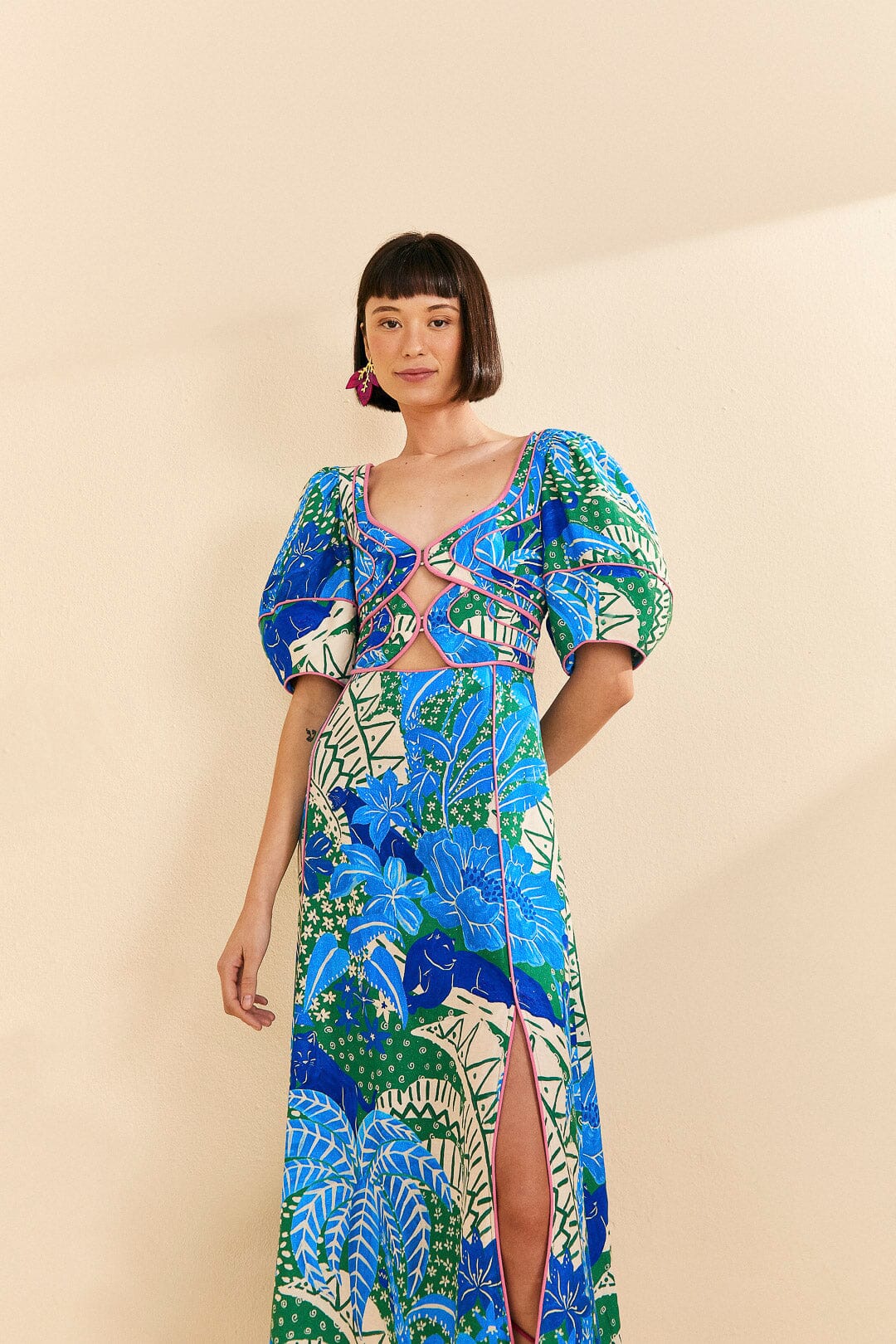Farm Rio Green Jungle Panther Midi Dress
