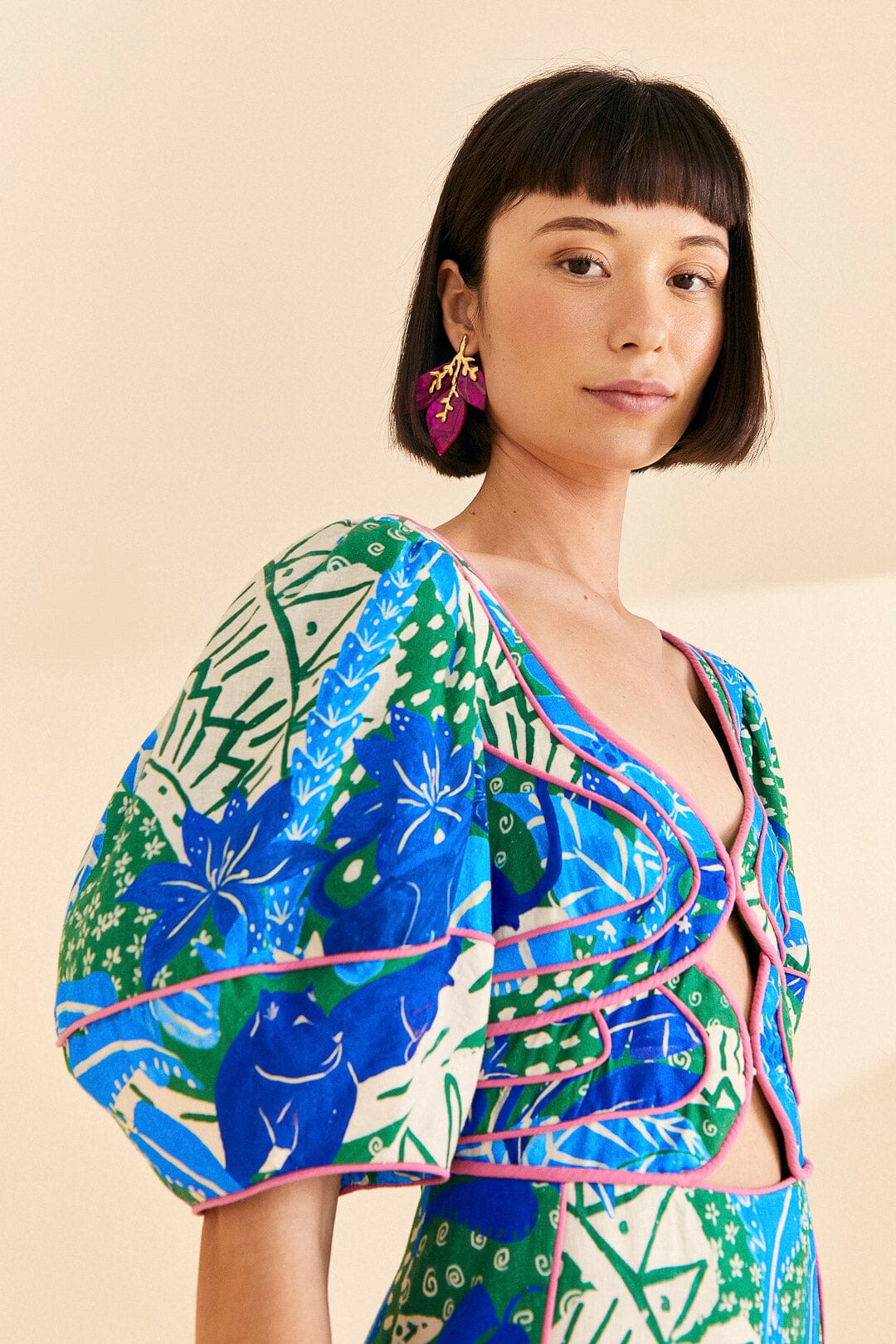 Farm Rio Green Jungle Panther Midi Dress