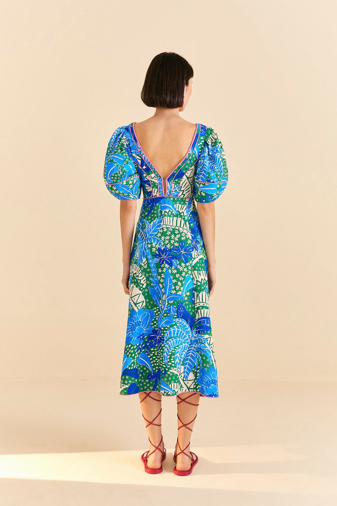 Farm Rio Green Jungle Panther Midi Dress