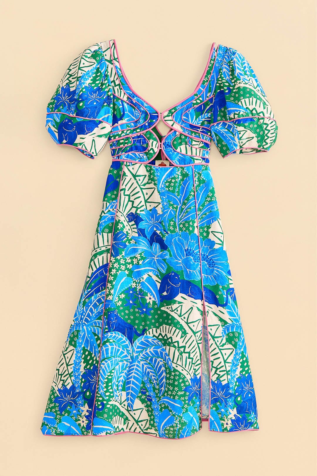 Farm Rio Green Jungle Panther Midi Dress