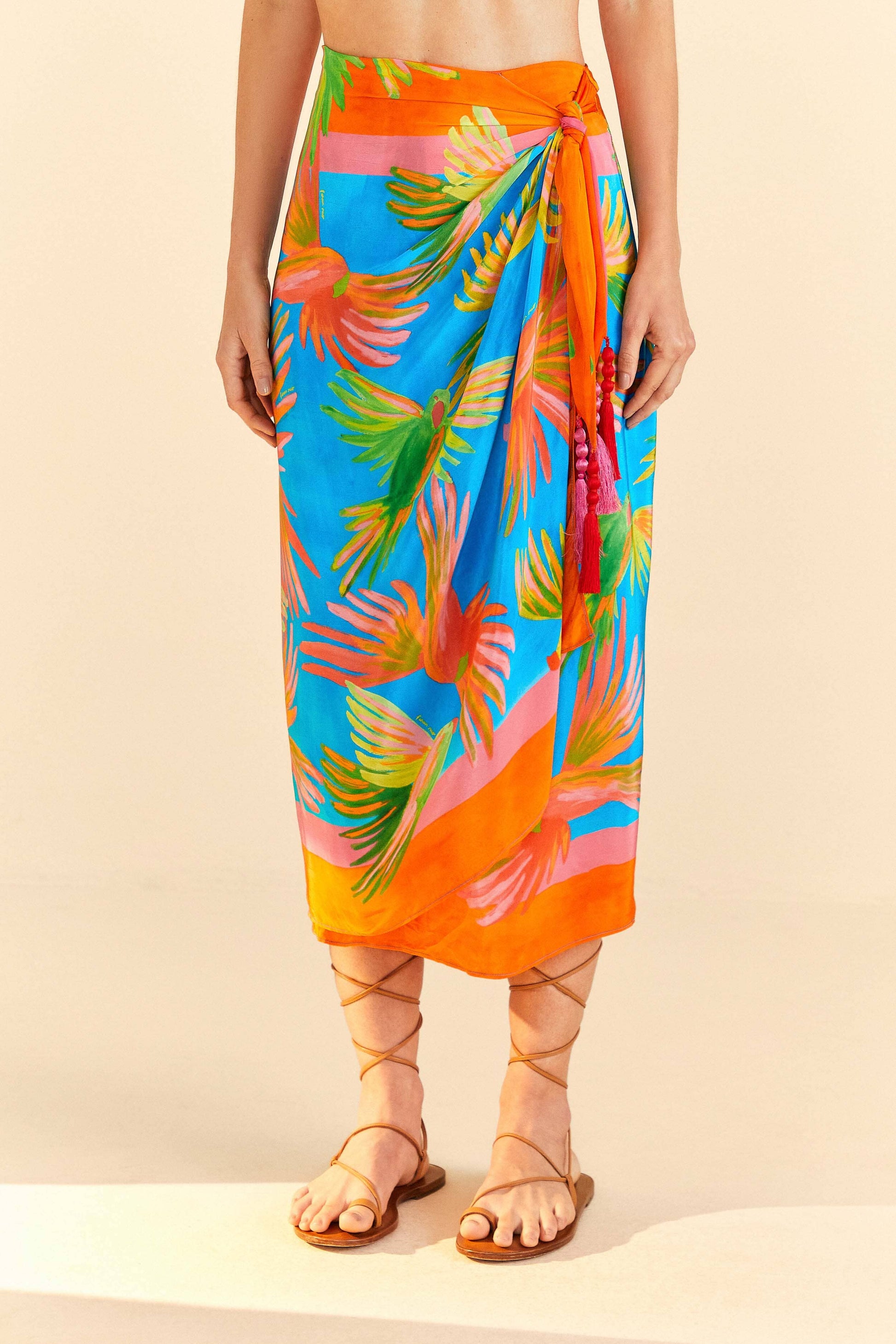 Farm Rio Painted Birds Scarf Midi Skirt
